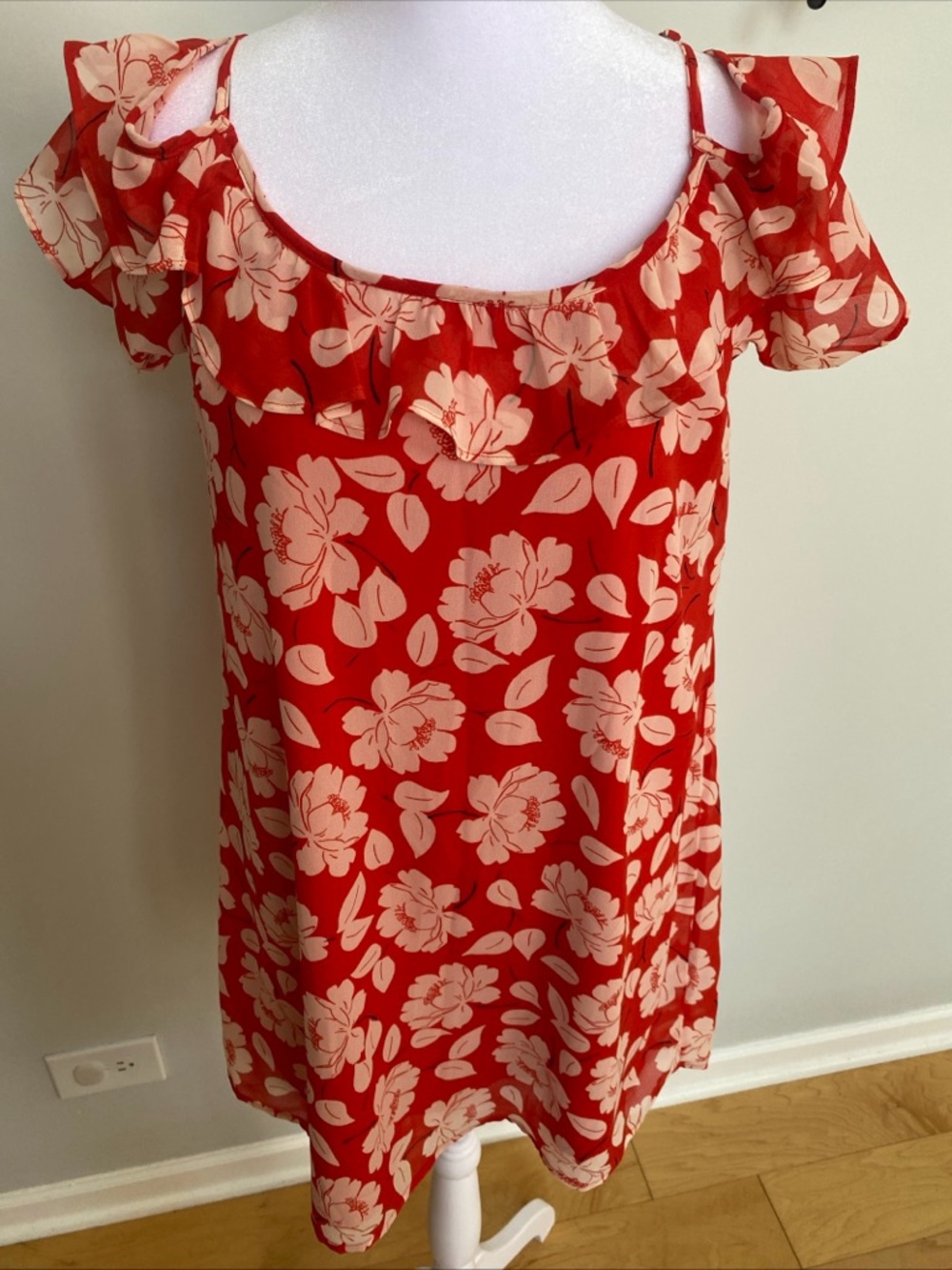 Abercrombie & Fitch Red Floral Off-Shoulder Shift Dress Sz S NWT